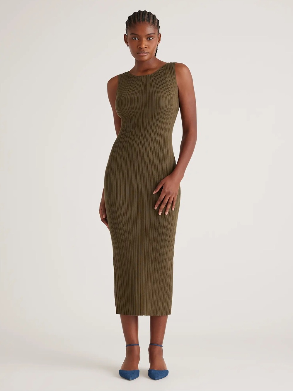 Quince Cotton Cashmere Ribbed Sleeveless Midi Dress